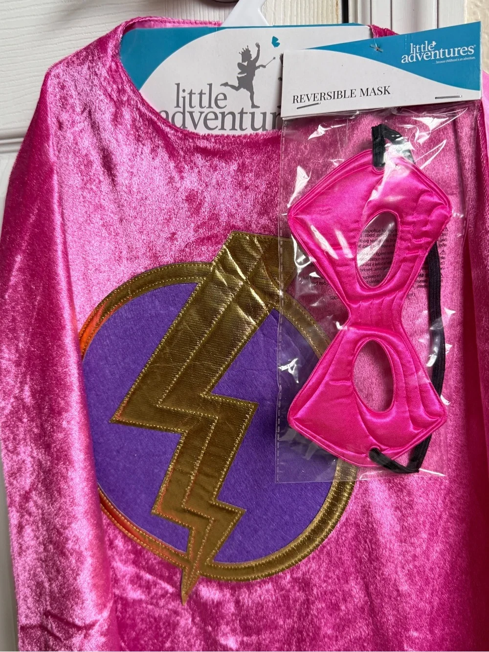 Pink Superhero Cape and Super Hero Mask Costume Halloween Dress Up New